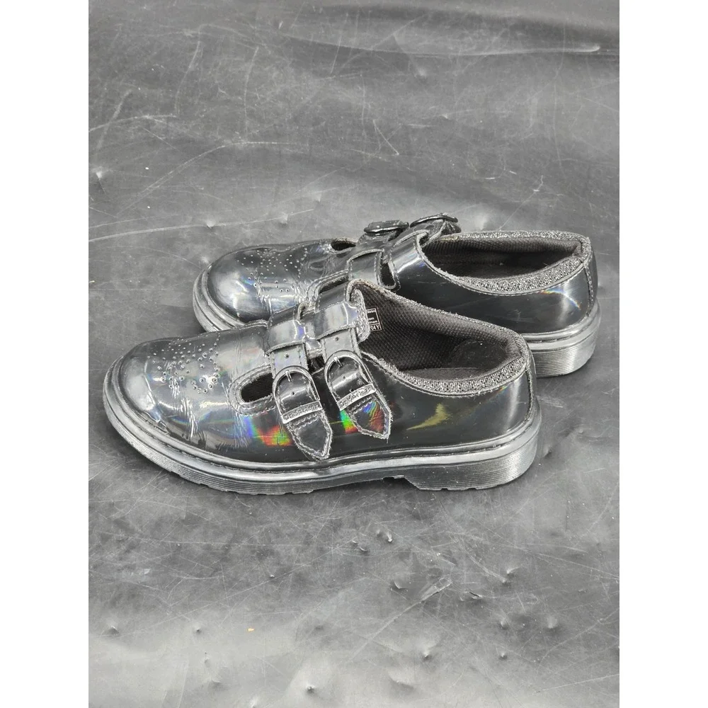 Dr. Martens 8065J‎ Mary Jane Rainbow Black Patent Leather Kids Shoes US 3